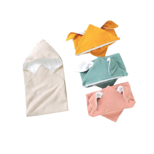 Serviette <span class=keywords><strong>de</strong></span> <span class=keywords><strong>bain</strong></span> à capuche pour bébé en coton biologique GOTS, avec adorables oreilles <span class=keywords><strong>de</strong></span> lapin, <span class=keywords><strong>cape</strong></span> pour nouveau-né, couleur personnalisable, forme carrée, tissée, séchage rapide, pour usage domestique - Product Image 1