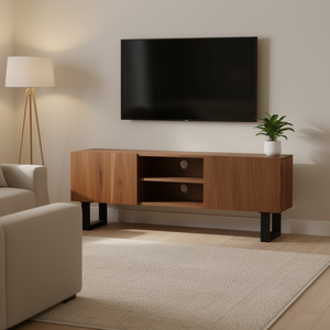 Meuble TV en bois d'acacia massif 51,2x11,8x18,5 pouces, élégant et moderne, pour salon, meubles de maison - Product Image 2