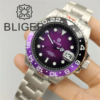 BLIGER 40mm montre de plongée pour hommes noir violet lunette vert lumineux verre saphir noir chapitre lueur noir violet cadran étanche