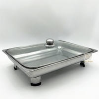 Plat de service rectangulaire en acier inoxydable 4L, abordable, pour la vente en gros |   Réchaud de buffet économique avec couvercle en verre