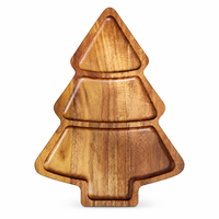 Plateau en acacia de 12 pouces pour la cuisine, plateau de table en bois pour servir des fruits, des biscuits, des noix, des outils de rangement pour Noël
