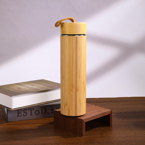 Bouteille d'eau en bambou 500ml, bouteille d'eau en acier inoxydable avec couvercle en bambou, large choix de styles, logo personnalisé - Product Image 3