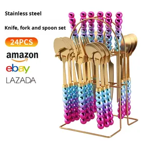 Set di Posate in Metallo Stile Occidentale per Commercio Estero, 24 Pezzi, Coltello e Forchetta per Bistecca Nordici con Supporto, Vendita all'Ingrosso - Product Image 6