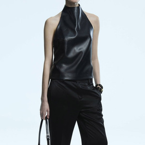 <span class=keywords><strong>Gilet</strong></span> en cuir à col halter Jancoco, nouveau design, pour femmes, en cuir de mouton tanné végétal, col haut, sur mesure - Product Image 1