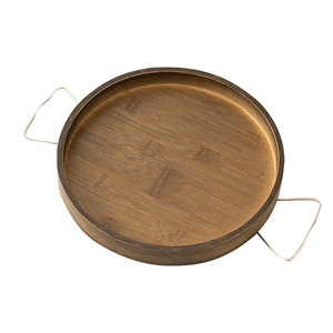 Plateau de rangement rond en noyer avec poignée pour accoudoir de canapé, télécommande et porte-boissons - Product Image 3