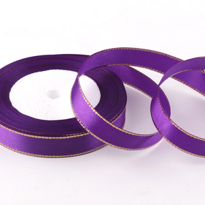 Pita Satin Berkualitas Tinggi 25 Yard Lebar 1cm Tepi Emas 3/8 Inci Sutra untuk Pembungkus Hadiah Natal Mewah Penggunaan Sehari-hari Grosir - Product Image 5