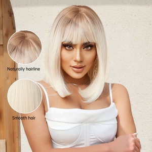 Peluca de mujer de <span class=keywords><strong>pelo</strong></span> <span class=keywords><strong>corto</strong></span> liso raíz rubia platino oro <span class=keywords><strong>blanco</strong></span> flequillo <span class=keywords><strong>pelo</strong></span> artificial Rosa red mate fibra sintética peluca Bob - Product Image 2