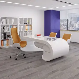उच्च चमकदार सफेद घुमावदार दौर कार्यालय फर्नीचर आधुनिक डिजाइन फर्नीचर टेबल सीईओ डेस्क कार्यकारी कार्यालय डेस्क