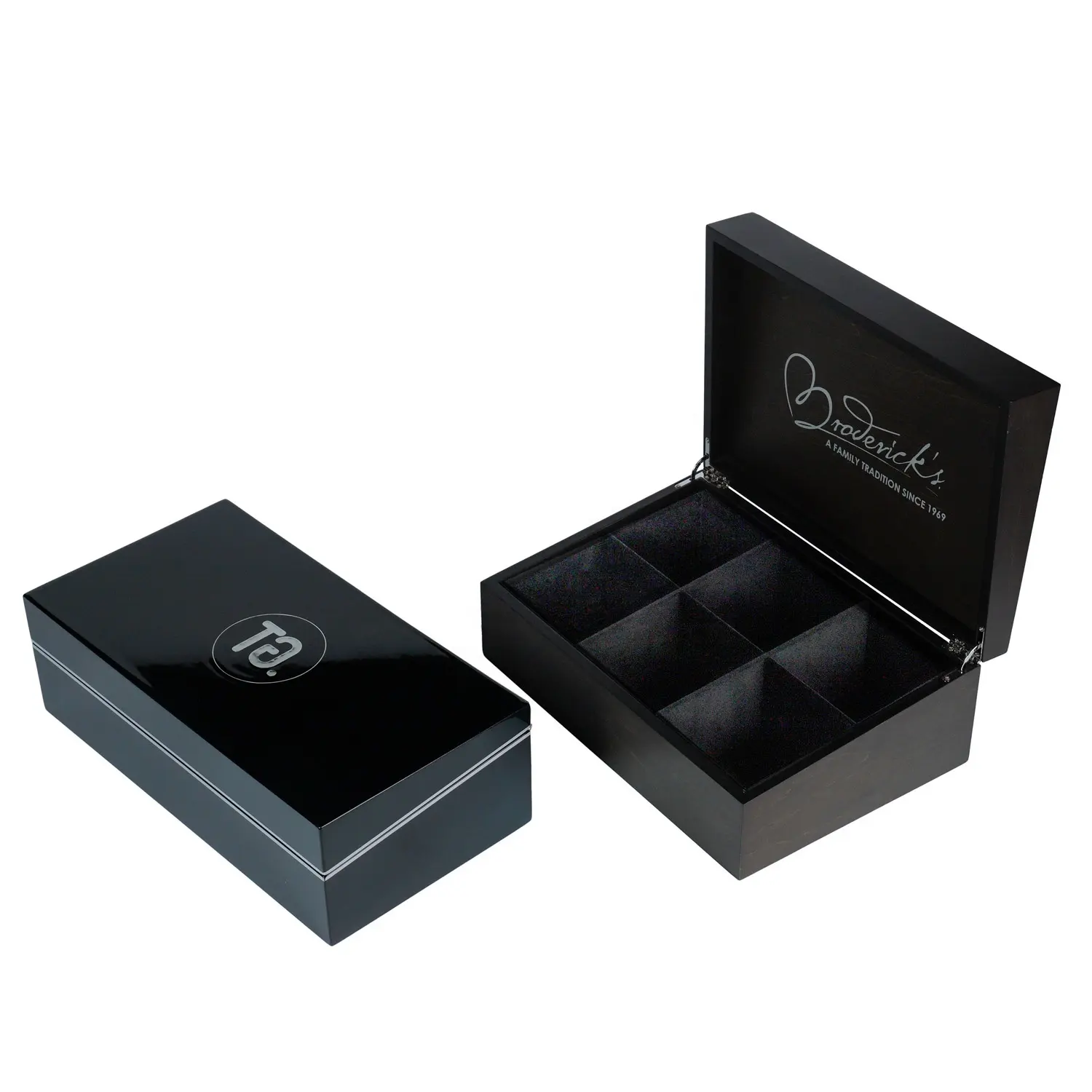 Black Wood Box Custom Black Matte Paint 6 Compartment Mdf Wooden Tea Packing Box