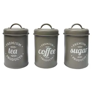 Set di 3 contenitori per alimenti da cucina in metallo di alta qualità in stile retrò Vintage con coperchio per zucchero, tè, caffè