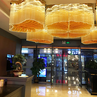 Lustre en cristal de verre en forme de feuille de Ginkgo, grand luminaire suspendu personnalisé pour hall d'hôtel, complexe hôtelier, salle de réception