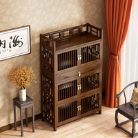 Meuble de rangement multifonctionnel en bambou à 4 niveaux, avec un tiroir et six portes, style chinois moderne, autoportant, pour salon