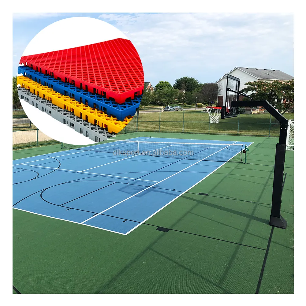 Pp pvc rubberized outdoor sport court tiles for basketball full court surface plastic tile