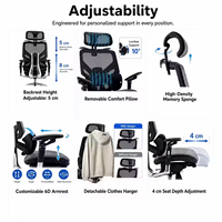 Chaise de bureau exécutive ergonomique pivotante réglable en hauteur en alliage d'aluminium avec dossier en maille, support pour téléphone et repose-pieds pour bureau à domicile