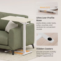Bureau mobile inclinable pour télétravail, table d'appoint réglable en hauteur avec vérin à gaz pour ordinateur portable, table de chevet roulante pour lit et canapé