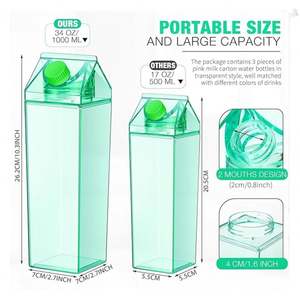 500/1000Ml Bpa Free Clear Plastic Tumbler Custom Logo Square Clear Reusable Carton Water <b>Bottle</b> Transparent Plastic <b>Milk</b> <b>Bottle</b> - Product Image 3