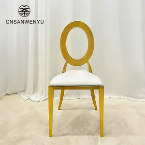 Wholesale O Round Back Design Stackable Restaurant Party Banquet Gold Chairs Stainless Steel Wedding Chair For Event