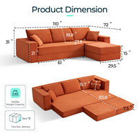 Canapé-lit convertible surdimensionné, canapé modulaire pliable sans structure, canapé d'angle, canapé de sol avec dossier amélioré