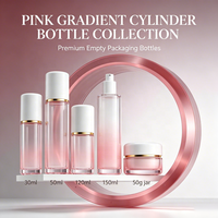 Ensemble de flacons cosmétiques en verre dégradé rose avec anneau doré, logo personnalisé, plusieurs tailles pour sérum