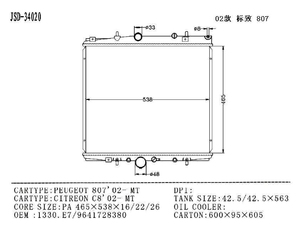 JD 34020 radiateurs de pièces de rechange de voiture pour <span class=keywords><strong>Peugeot</strong></span> <span class=keywords><strong>807</strong></span> <span class=keywords><strong>2002</strong></span>- AT radiateur 1330.E7 9641728380 radiateur de refroidissement par eau - Product Image 5