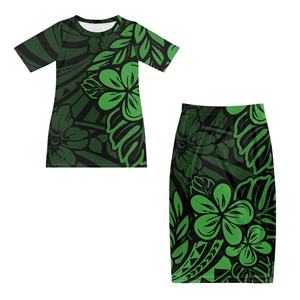 Elegante Completo Due Pezzi <span class=keywords><strong>Verde</strong></span> con Design Tropicale per Donna, Set con Motivo Floreale, Outfit Casual con Top a Maniche Corte e Gonna - Product Image 2