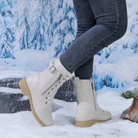 Bottes de neige 2026 Hiver Nouveauté Mi-mollet Rétro Grande Taille Fermeture Éclair Latérale Talon Épais Antidérapantes Imperméables Semelle Extérieure en Caoutchouc Similicuir Femme