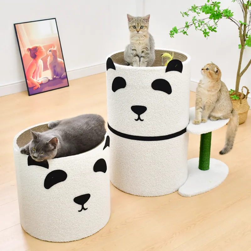 Deku เตียงแมวหอคอย3ชั้นพร้อมแผ่นกระดาษแข็งสำหรับแมวบ้านสัตว์เลี้ยงเล่น