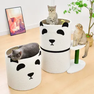 DEKU Torre de 3 niveles Cama para gatos con rascador de cartón Torre de árbol para gatos Muebles de condominio Poste para rascar para gatitos Casa de mascotas Juego