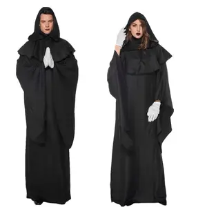 On Sale Full Length Dark Hooded Cloak Long Cape Couple's Halloween Costume Robe Vampire Robe Cosplay Costume