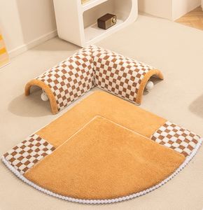 Sıcak satıcı 2 renkler 2 in 1 peluş kedi tüneli yatak bulanık kedi yatak katlanabilir kapalı yumuşak yuvarlak ile bir asılı top ekose kedi tüneli - Product Image 3