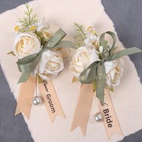 Set Korsase Bunga Buatan untuk Pengantin Pria, Pengiring Pengantin Wanita, Pernikahan, Aksesoris Pengantin Lengkap, Wisuda, Hari Ibu