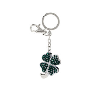 Portachiavi Quadrifoglio con Ciondolo in Cristallo Verde, Accessorio di Moda - Product Image 1