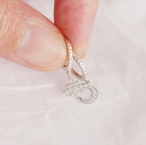 Wholesale Mini Huggie Hoop <strong>Earrings</strong> Starburst Crystal Gold Plated <strong>Dangling</strong> CZ Micro Pave <strong>Sterling</strong> <strong>Silver</strong> Moon Star Drop <strong>Earrings</strong> - Product Image 3