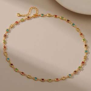 وصل حديثًا قلادة من الزركون البوهيمي مربع اللون إبداعية مصنوعة يدويًا من الخرز عيار 18 قيراط من الذهب الحقيقي من الزركونيا وقلائد بياقة من الأحجار الكريمة - Product Image 1