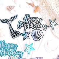 Neue ins Wind alles Gute zum Geburtstag Meerjungfrau Papier kuchen Dekoration Plug-in Shell Starfish Fischschwanz Kuchen Dekoration Topper Kuchen
