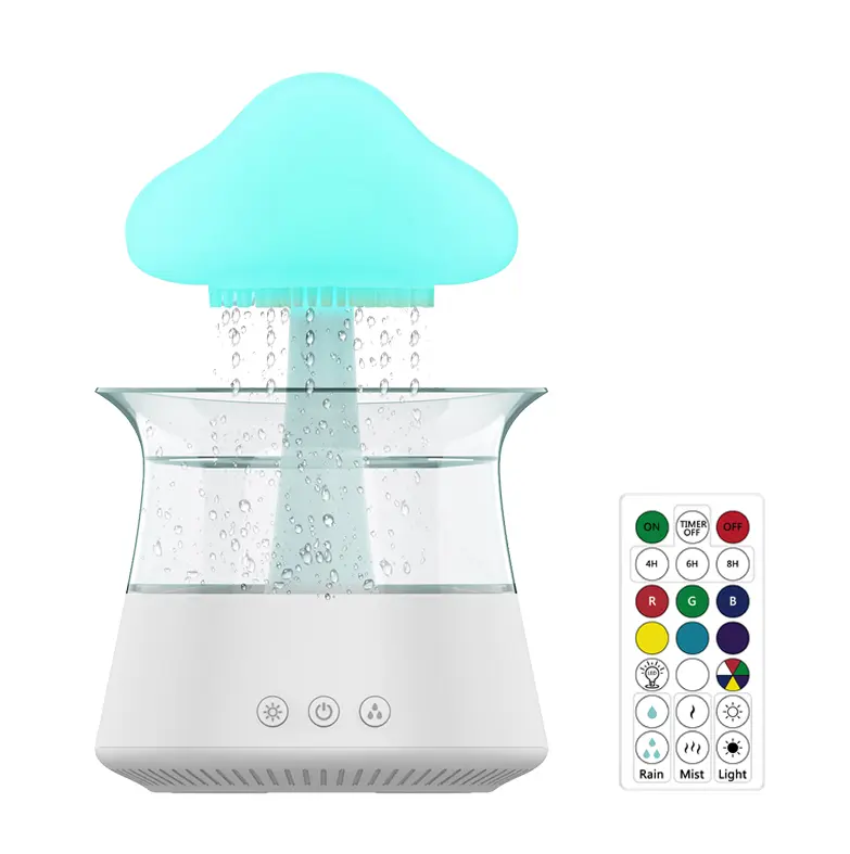 Holesale-humidificador de hongos con luz colorida, lámparas de niebla de mesa portátiles con sonido de gota de agua