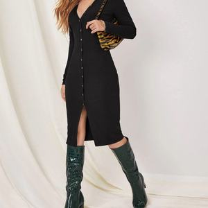 Nouvelle Robe Longue Décontractée pour Femme 2021, Cardigan en Maille Ajustée, Robe à Fente Avant - Product Image 3