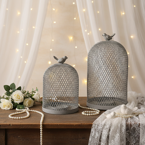 Vintage Metal Tel Kuş Kafesi Dekoru Antik Hasır Çan Şeklinde Bahçe Düğün Merkez Parçası Rustik Ferforje Dekoratif Kuş Kafesi - Product Image 4