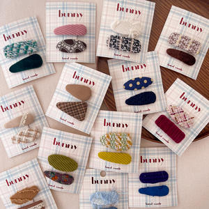 Barrette géométrique à carreaux en <span class=keywords><strong>tissu</strong></span> tricoté pour enfants, accessoire capillaire coréen à <span class=keywords><strong>pois</strong></span>, style parent-enfant, latéral - Product Image 1