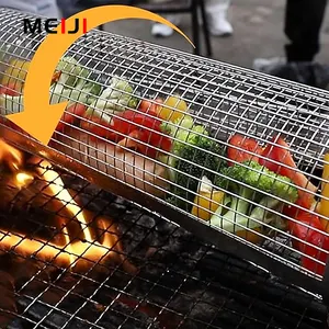 Meilleure vente cage de barbecue en plein air gril de cuisine filet de barbecue durable panier de barbecue roulant pour camping en plein air portable