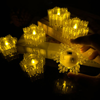 Vente en gros de bougies LED en forme de flocon de neige en plastique transparent brillant, fonctionnant sur piles, lampe d'ambiance de Noël pour la table