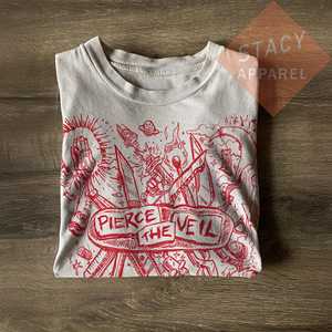 T-shirt unisexe OEM ODM Limited Pierce the Veil, inspiré du groupe PTV Misadventures, en coton lourd - Product Image 1