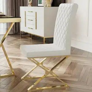 Home Furniture Top 10 New Idea White PU Leather Cushion Backrest Modern Luxury Gold Stainless Steel Frame Wedding Dining Chair