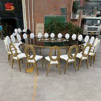 SMOOTH Luxus-Hochzeitstisch mit goldenem Edelstahlrahmen, runde Form, moderner Serpentinentisch für Hochzeiten, Events und Dinner.