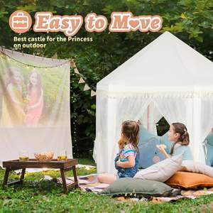 Tente de jeu pour filles, style princesse, blanche, avec décorations en pompons, grande tente de jeu pour enfants, château pour enfants, tente de jeu intérieure et extérieure pour enfants - Product Image 5