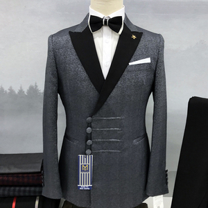 时尚城市男士小西装枪翻领高端伴郎连衣裙亮丽单排扣修身男士套装。 - Product Image 6