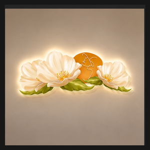 Decoración de Pared LED con Flor de Magnolia Blanca y Naranja, Arte Botánico Horizontal con Luz para Sofá, Comedor, Hotel, Interiores de Salón - Product Image 2