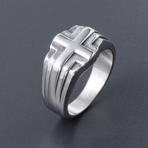 Cross Titanium Steel <b>Ring</b> Men's Fashion Jewelry SA705 Retro Geometric Design Gift Accessory - Product Image 3