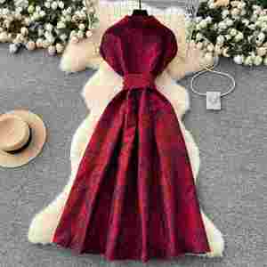 Vestido Midi Casual de Verano 2025 Tallas Grandes, Tejido Sostenible, Transpirable, Lavable, Manga Corta, Cuello Camisero con Relieve, Cintura Imperio - Product Image 3
