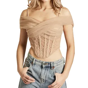 Sexy Lace Off Shoulder Womens Corset Top